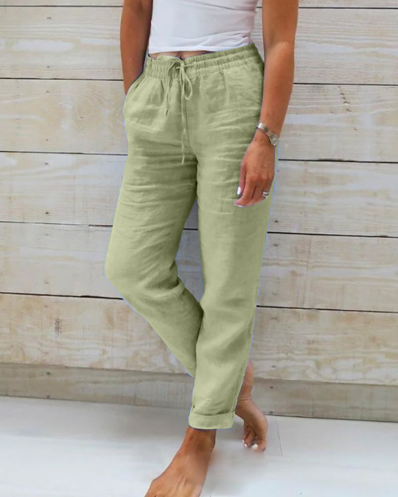 Aria Pants Made of Cotton and Linen with Elastic Waist