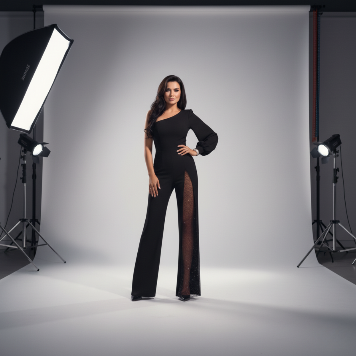 Artemis | Elegant One-Shoulder Jumpsuit with Glitter Detail